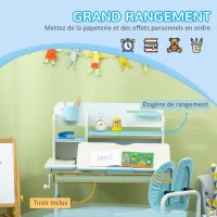 HOMCOM Ensemble bureau et chaise pour enfants hauteur réglable et plateau inclinable 0-60° table 80 x 52 x 88-109 cm bleu(m-6)