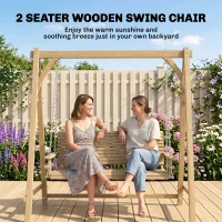 Outsunny 2 Seater Garden Swing Seat, Wooden Swing Chair Bench with Cup Holders for Outdoor Porch Patio, Natural(m-4)