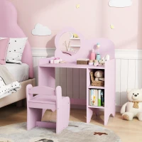 AIYAPLAY Toucador para Crianças com Banco e Espelho em Forma de Flor com Compartimentos Abertos 70x39x92,5 cm Roxo(m-10)