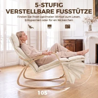 HOMCOM Schaukelstuhl in Leinenoptik mit 5-fach verstellbarer Fußstütze und Leinenoptik, für Wohnzimmer, Cremeweiß(m-5)