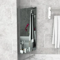 HOMCOM Stainless Steel Wall mounted Bathroom Corner Mirror Storage Cabinet Single Door 300mm (W)(m-9)
