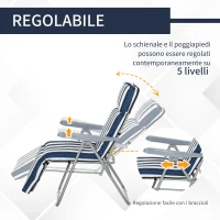 Outsunny Set di 2 Sedie Sdraio Pieghevoli e Reclinabili con Cuscino Imbottito, Blu e Bianco(m-4)