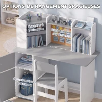 AIYAPLAY Bureau Enfant avec Chaise, Table d'Étude, Support de Tablette Réglable, Porte-Stylos, Panneau en Liège, 5-12 ans, Gris(m-6)