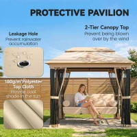 Outsunny 3 Seater Swing Chair 3-in-1 Convertible Garden Swing Seat Bed Gazebo Patio Bench Outdoor with Double Tier Canopy, Cushioned Seat, Mesh Sidewalls, Beige(m-5)