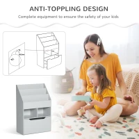 HOMCOM Kids Bookshelf, Toy Organiser, with Storage Drawer, Wheels - Grey(m-6)