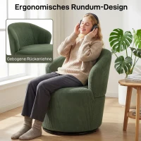 HOMCOM Accentstoel, 360 graden draai, moderne draaifauteuil met ronde voet, voor woonkamer en slaapkamer, groen(m-5)
