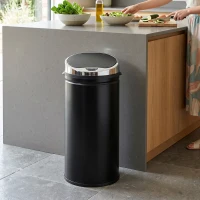 HOMCOM 42L Automatic Motion Sensor Rubbish Bin with Fingerprint Resistant, Stainless Steel, Black(m-2)