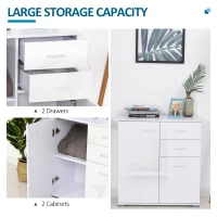 HOMCOM Sideboard, Modern Storage Cabinet with 2 Drawers, 2 Doors and Adjustable Shelf, Kitchen Cabinet for Living Room, Dining Room, High Gloss White(m-7)