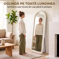 HOMCOM Oglindă  de Podea 160x60 cm, cu Arcadă, Ramă din Flanelă, Alb Crem(m-5)