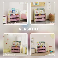 AIYAPLAY Scaffale Portagiochi con 6 Cassetti in Tessuto e Libreria a 2 Livelli, in Legno e Acciaio, 63x30x71 cm, Rosa(m-7)