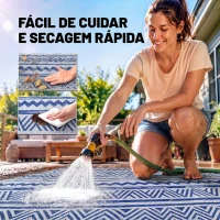 Outsunny Tapete de Exterior 182x274 cm Tapete Reversível Estilo Moderno para Varanda Pátio Campismo Praia Azul Escuro e Branco(m-5)