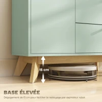 HOMCOM Buffet salon, meuble de rangement avec porte, 2 tiroirs, compartiment ouvert et étagère réglable, vert clair et chêne(m-7)