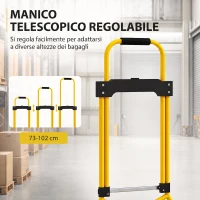 HOMCOM Carrello Portapacchi con Maniglia Telescopica, Portata 60kg, Telaio Acciaio, Giallo(m-7)