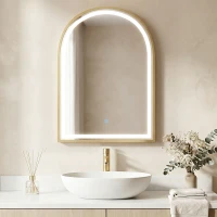 HOMCOM Armoire murale salle de bain avec miroir et éclairage LED, porte arquée, anti-buée, 50x14,5x70cm, doré(m-10)