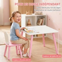 AIYAPLAY Table enfant avec chaise, ensemble table et 2 chaises en bois pour dessiner, jouer, étudier, rose(m-5)