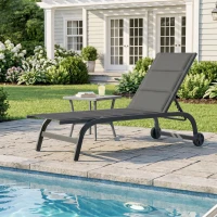 Outsunny Bain de Soleil en Aluminium, Dossier Réglable 6 Positions avec Roues, Rembourrage Intégré, 62x165x94cm, Gris Foncé(m-2)