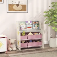 AIYAPLAY Estantería Infantil para Juguetes con 6 Cajas Extraíbles de Tela no Tejida y 2 Estantes para Guardería 63x30x71 cm Rosa(m-10)
