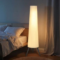 HOMCOM Dimmable Tripod Floor Lamp with Foot Switch, Nordic Standing Lamp with Fabric Shade, 153cm, White and Grey(m-6)