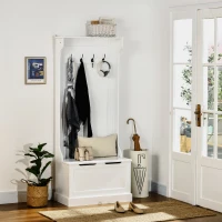 HOMCOM Meuble d'entrée 4 en 1, vestiaire d'entrée avec banc de rangement et 4 crochets doubles, 71,5 x 39,5 x 170 cm, blanc(m-10)