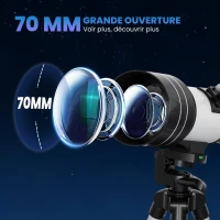 Outsunny Télescope Astronomique 70 mm, Télescope Réfracteur 100X/50X/30X avec 3 Oculaires, Monture AZ 300 mm, 76x76x133cm, Blanc(m-4)