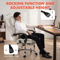 HOMCOM Office Chair with 6-point Vibration Massage and Heat, Fabric Desk Chair with Footrest, High Back, Cream White(m-8)