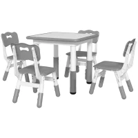 AIYAPLAY Set Tavolo e Sedie per Bambini 5pz con 4 Sedie Regolabili 32x36x52.5-56 cm e Tavolo 60x60x46-58 cm, Grigio(m-1)