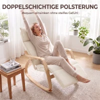 HOMCOM Schaukelstuhl in Leinenoptik mit 5-fach verstellbarer Fußstütze und Leinenoptik, für Wohnzimmer, Cremeweiß(m-4)