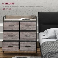 HOMCOM Commode, meuble de rangement pour chambre à 6 tiroirs tissu non tissé, cadre en acier, 79 x 29 x 85 cm, effet bois gris(m-4)