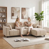 HOMCOM L-förmiges Ecksofa mit flexibler Chaiselongue, 3-Sitzer-Couch mit 2 Kissen, Metallrahmen, für Wohnzimmer, Beige(m-9)