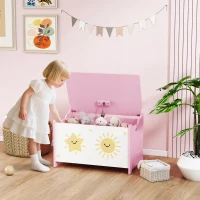 AIYAPLAY Coffre à jouets avec couvercle, coffre de rangement enfant avec charnières de sécurité, 60 x 37 x 39 cm, rose(m-2)