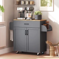 HOMCOM Isla de Cocina con Ruedas con Cajón Armario con Puertas Toallero y Especiero 105x36x85 cm Gris(m-8)