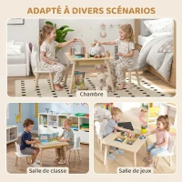 AIYAPLAY Ensemble 1 table et 2 chaise 3 pièces pour enfants avec plateau réversible espace de rangement bois naturel(m-7)