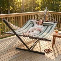 Outsunny Hamac sur pied 353 cm, hamac avec support acier avec coussin amovible et barres d'écartement, vert(m-10)