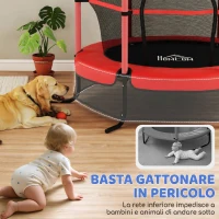 HOMCOM Trampolino Elastico per Bambini Ø1.6x1.9 m con Rete di Sicurezza e Pali Imbottiti, Età 3-10 Anni, Rosso(m-5)