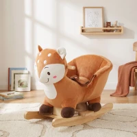 AIYAPLAY Cheval à bascule cerf en peluche avec sons d'animaux, ceinture de sécurité et butées anti-basculement, marron(m-5)