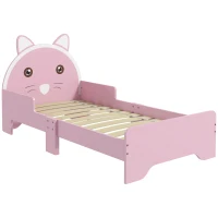 ZONEKIZ Bed for Kids Cat Design Toddler Bed Frame Bedroom Furniture with Guardrails, for 3-6 Years, 143L x 74W x 72Hcm - Pink(m-1)