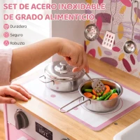 AIYAPLAY Cocina de Juguete de Madera con Accesorios de Acero Inoxidable Cafetera Máquina de Hielo Fregadero Fogones Rosa(m-13)