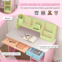 ZONEKIZ Tavolo Scrivania per Bambini 5-8 Anni con Sedia, Scaffale, Mensola Estraibile e Cassetto, Rosa(m-4)