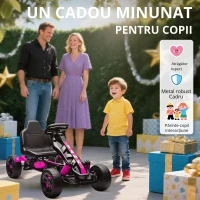 AIYAPLAY Kart cu pedale pentru copii, karting copii 3-6 ani cu ambreiaj automat, frână, roți EVA antiderapante, roz(m-4)