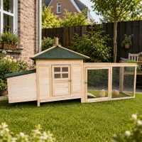 PawHut Kippenhok met ren kippenhuis kippenhok legnest massief houten stok(m-2)