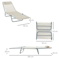 Outsunny Folding Sun Lounger, Texteline Reclining Sun Bed with 5 Position Adjustable Backrest, Headrest, Beige(m-3)