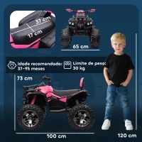 HOMCOM Quad Elétrico Infantil 12V com 2 Motores, 3-8 km/h, Música, Faróis LED e USB, Rosa(m-3)