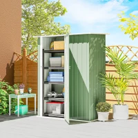 Outsunny Capanno Porta Attrezzi in Metallo con Tetto Inclinato e Porta Bloccabile, 142x86x189 cm, Verde Chiaro(m-2)