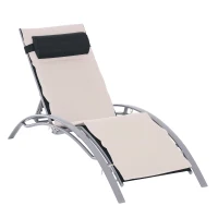 Outsunny Sonnenliege mit Auflage und Nackenkissen, Gartenliege, verstellbare Rückenlehne, Creme + Silber(m-11)