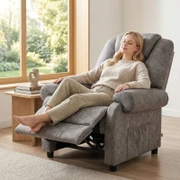 HOMCOM Sillón Relax Reclinable Manual hasta 135º con Reposabrazos Reposapiés Acolchado Grueso Gris(m-10)