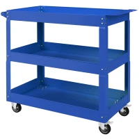DURHAND Chariot desserte d'atelier acier 3 plateaux sur roulettes avec poignée charge max. 150 kg 83 x 35,3 x 76 cm acier bleu(m-12)