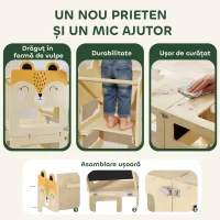 AIYAPLAY Turn Montessori pentru Copii 2-5 Ani cu Tablă și Măsuță, din Lemn, 57x39x93 cm, culoare Lemn(m-7)