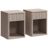HOMCOM Modern Bedside Table Set of 2, Bedside Cabinet with Drawer and Open Shelf, Side End Table, Nightstand for Bedroom, Oak(m-1)