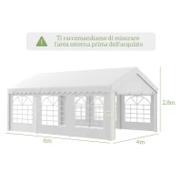 Outsunny Tendone per Feste 6x4m con Pareti Rimovibili, Porte e 6 Finestre, Bianco(m-3)