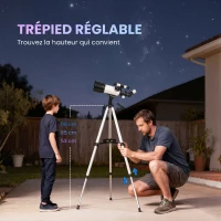 Outsunny Télescope Astronomique pour Adultes et Débutants 70 mm, 2 Oculaire 40X/16X, Trépied Réglable, 80 x 80 x 135 cm, Blanc(m-7)